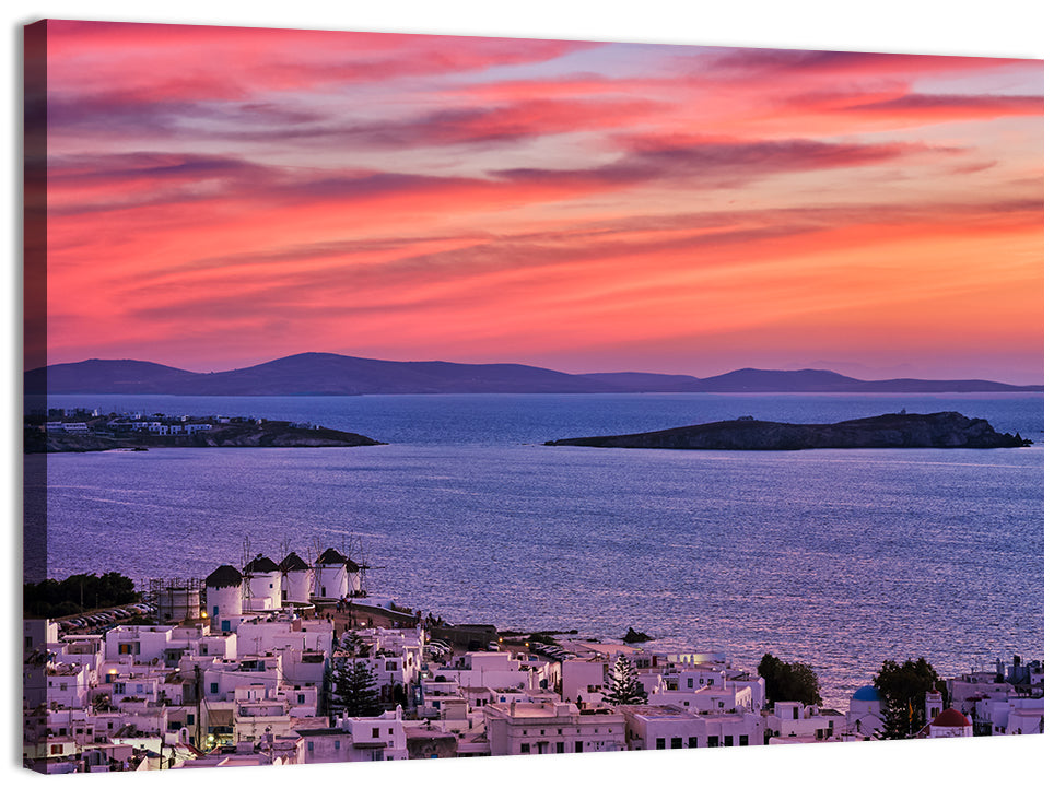 Mykonos Windmills at Sunset Wall Art