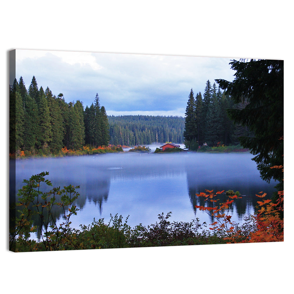 Lynn County Lake Cabin Reflection Wall Art, canvas print, landscape