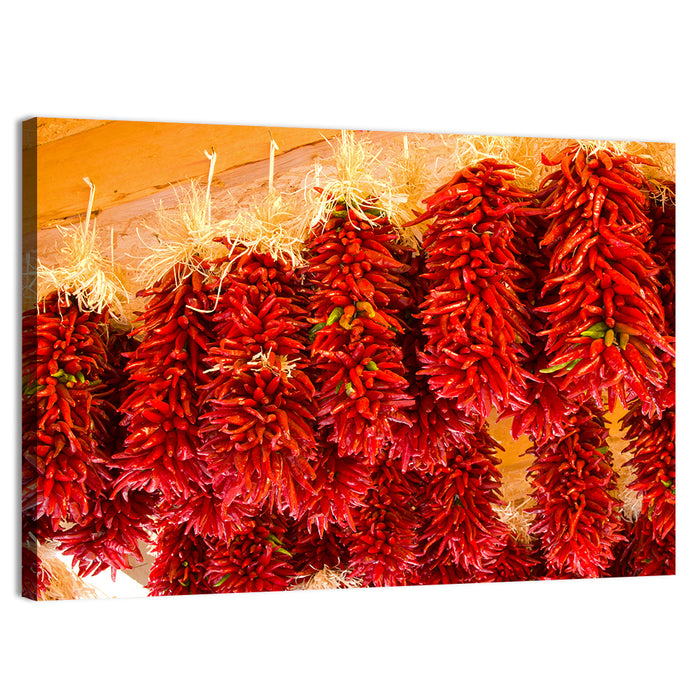Hanging Dried Chili Peppers Wall Art as a canvas print