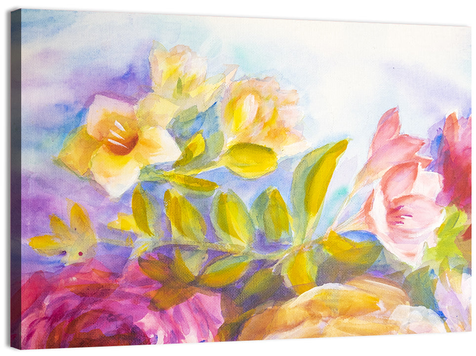 Pink and Yellow Watercolor Blossoms Wall Art