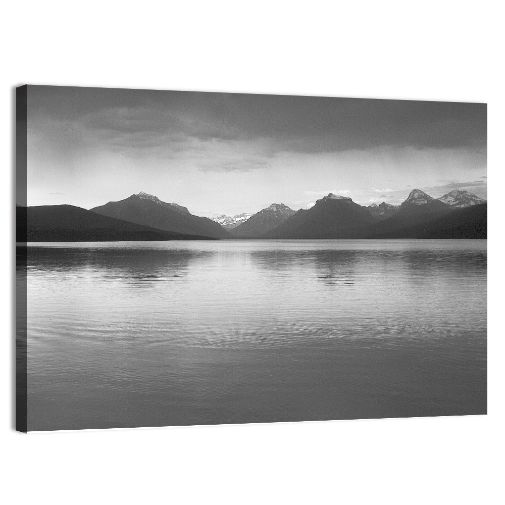 Lake Mcdonald Monochrome Reflection Wall Art, canvas print, landscape