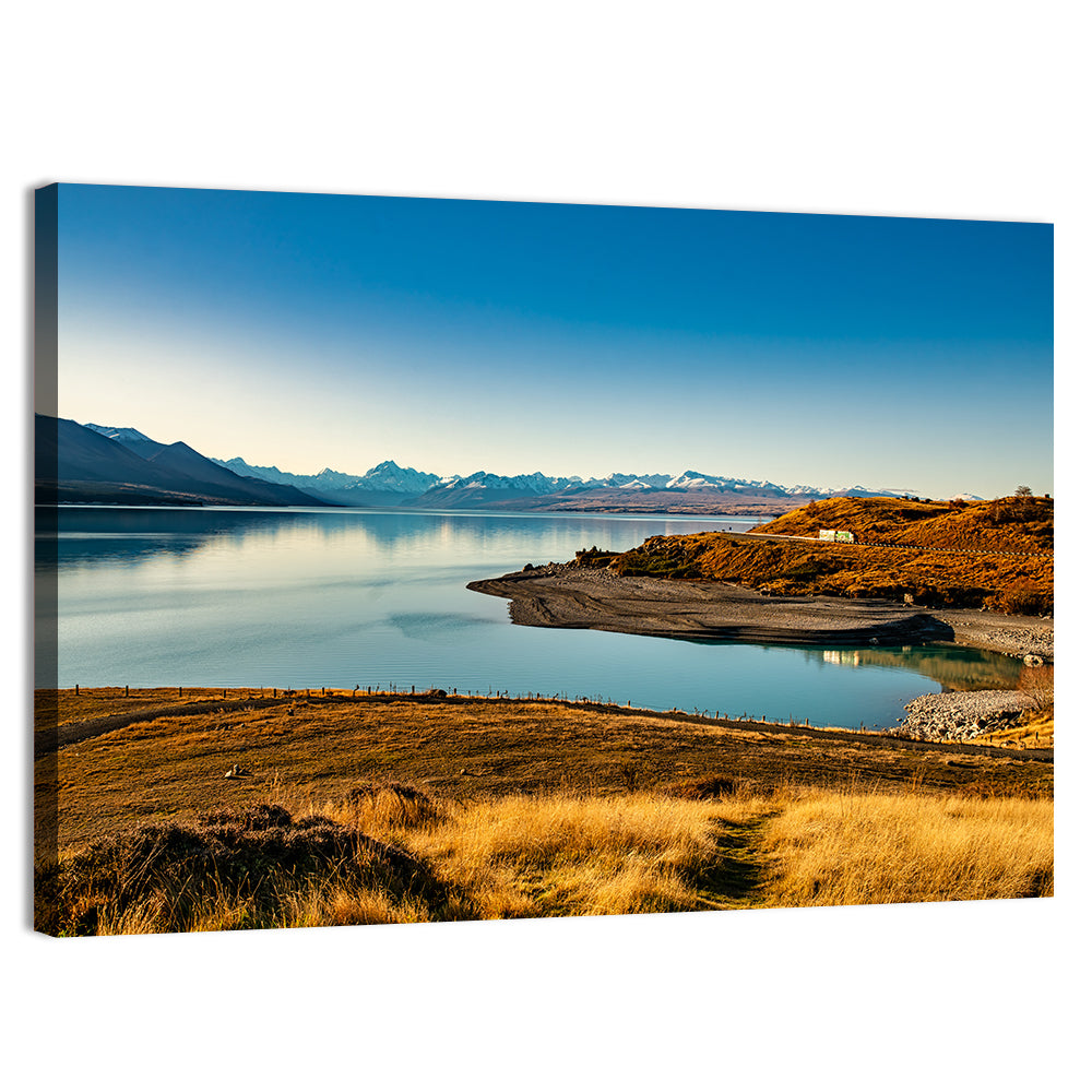 Lake Pukaki Golden Hour with Mount Cook Wall Art, canvas print, landscape