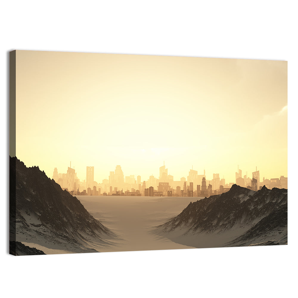 Futuristic City Sunset Wall Art, canvas print, landscape