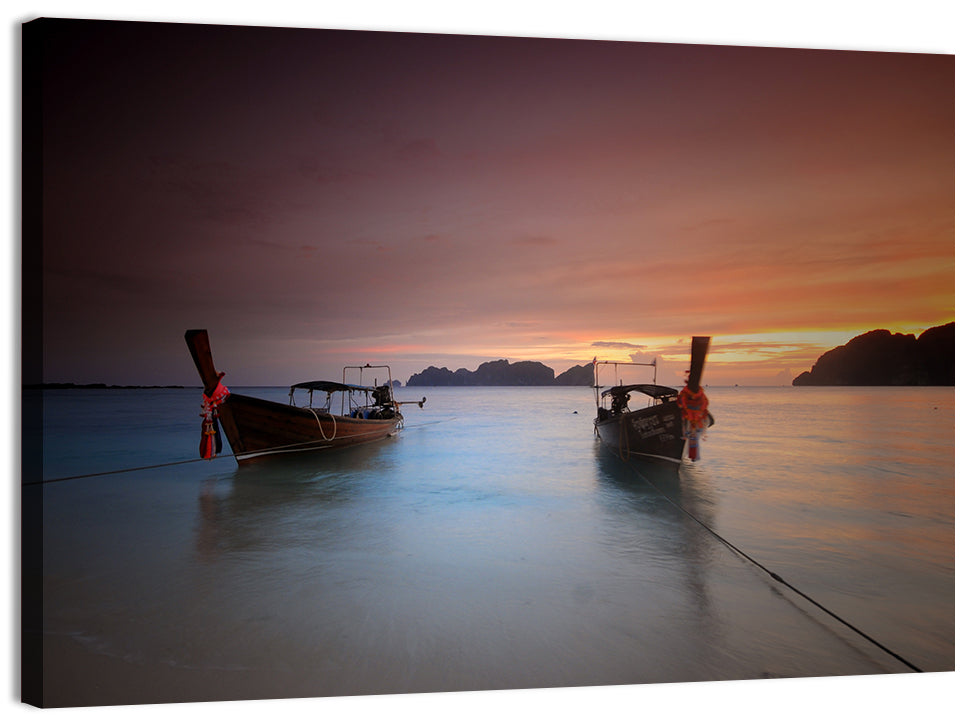 Phi Phi Longtail Boats at Golden Hour Wall Art