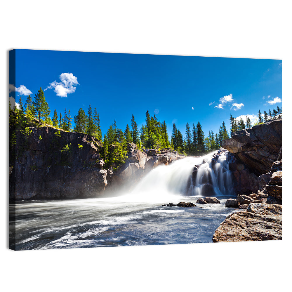 Misty Blue Waterfall Wall Art, canvas print, landscape