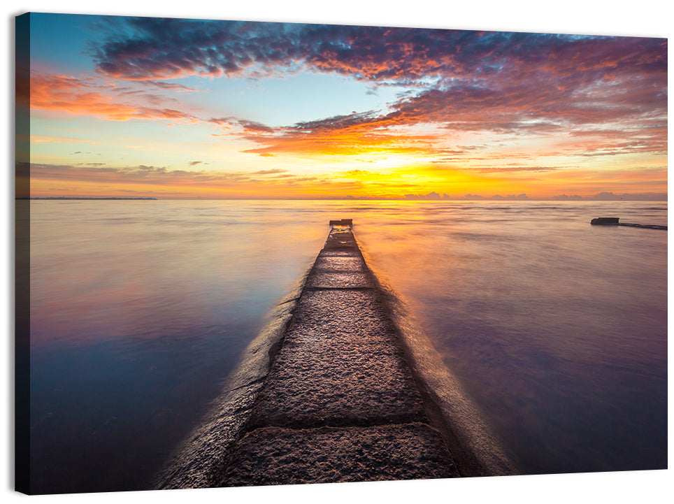 Stone Pier to Glowing Horizon Wall Art, canvas print, landscape