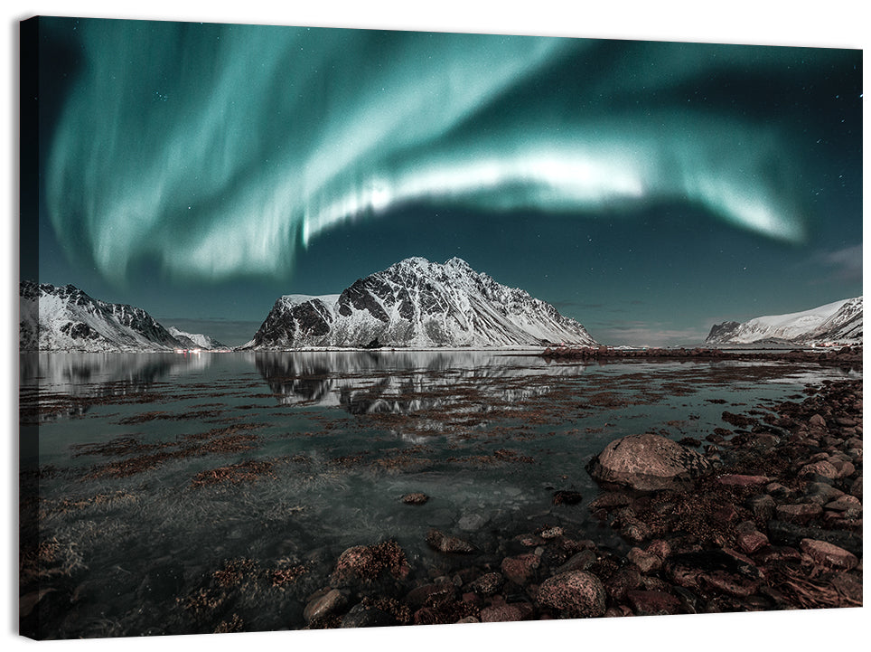 Lofoten Aurora Reflection Wall Art, canvas print, landscape