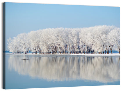 Snowy Trees Winter Lake Wall Art