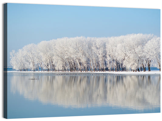 Snowy Trees Winter Lake Wall Art