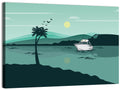 Teal Lake Boat with Palm Tree Wall Art