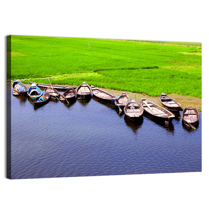 Boats Near Rice Field Wall Art