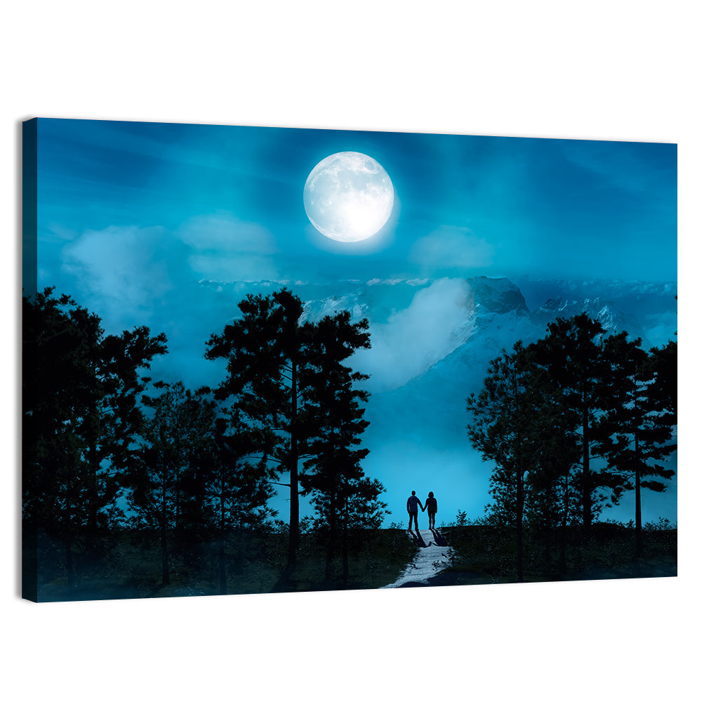 Couple Under Full Moon Wall Art, canvas print, landscape