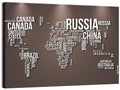 World Map Typography in Brown and White Wall Art