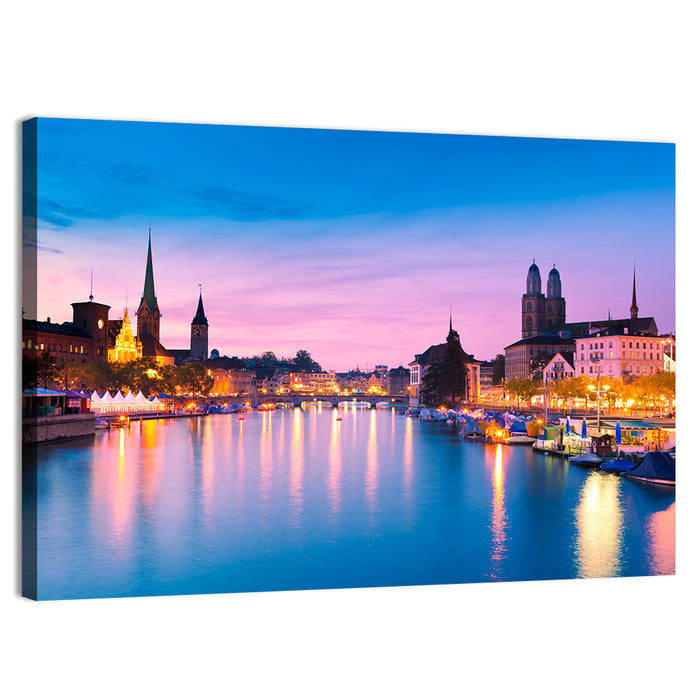 Zurich Blue Hour Over the Limmat Wall Art as a canvas print