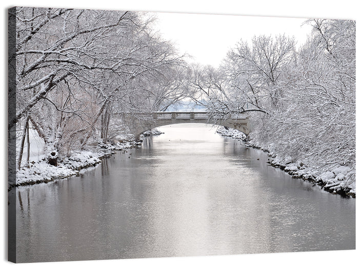 Yahara River Winter Stone Bridge Wall Art as a canvas print