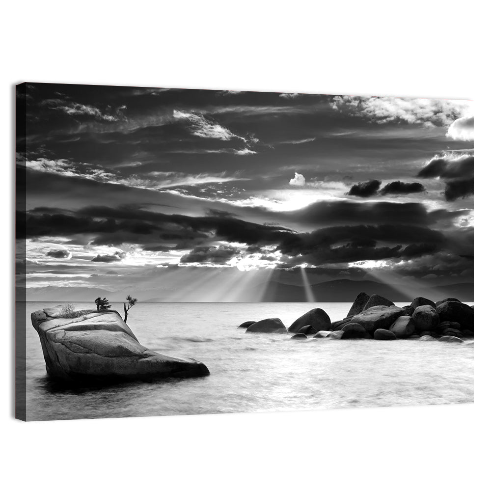 Bonsai Rock with Sunbeams Wall Art, canvas print, landscape