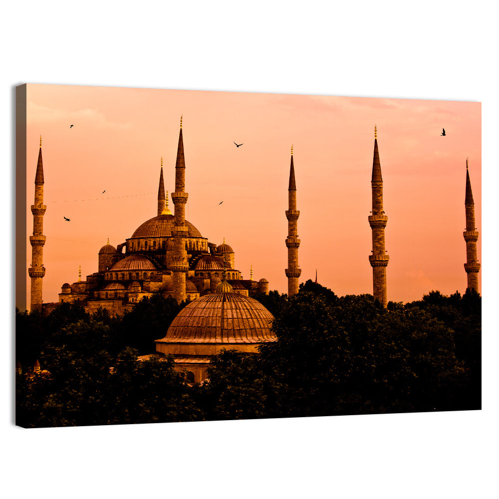 Sultan Ahmed Mosque at Sunset Wall Art, canvas print, landscape