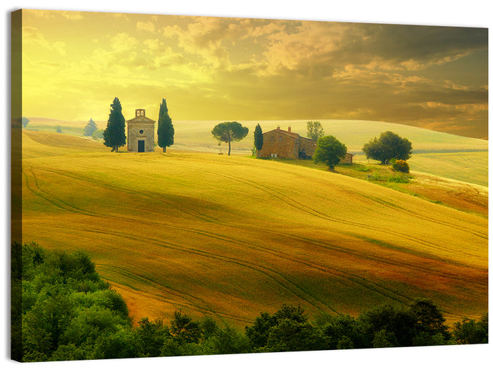 Tuscany Golden Hour Landscape Wall Art as a canvas print