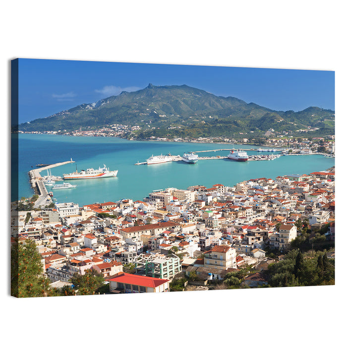 Zakynthos Harbor View Wall Art as a canvas print