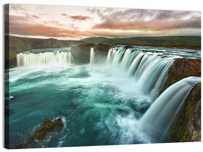 Goðafoss Waterfall at Golden Hour Wall Art as a canvas print