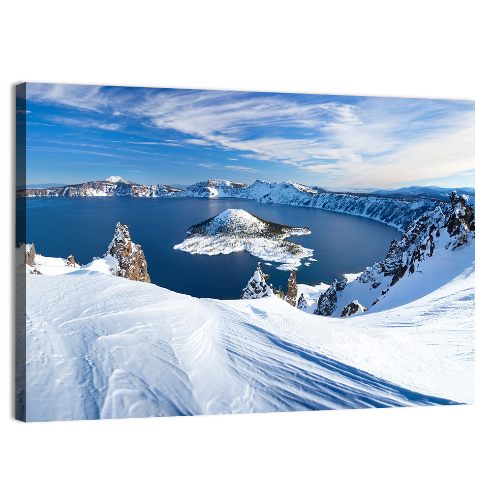 Crater Lake with Wizard Island Wall Art, canvas print, landscape