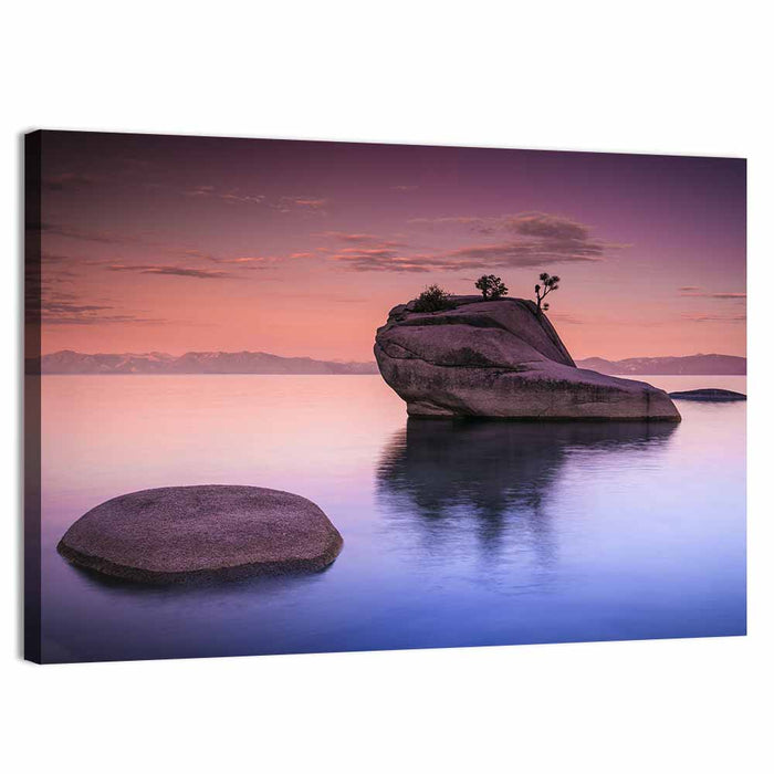 Bonsai Rock Sunrise Lake Tahoe Wall Art as a canvas print