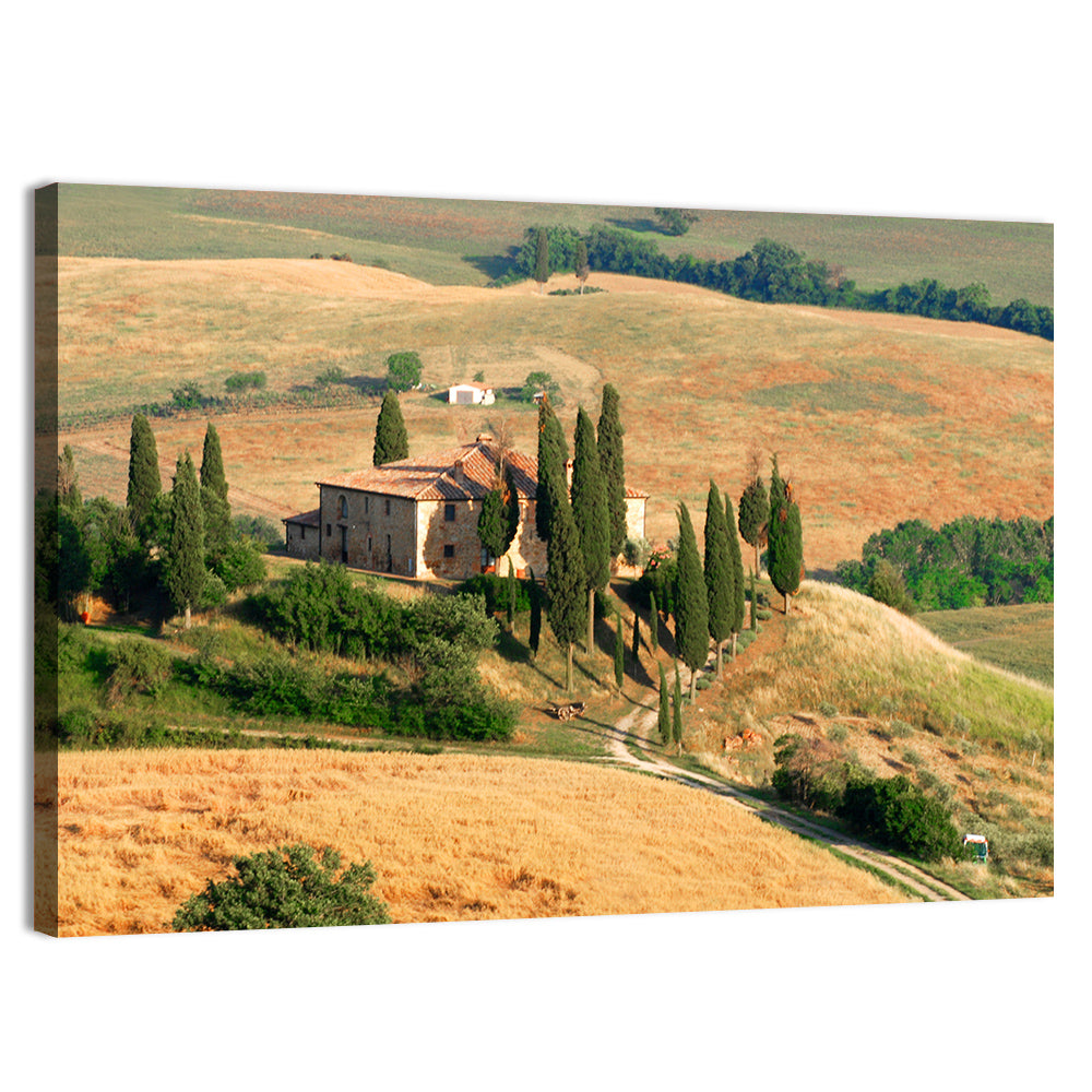 Golden Cypress Hill Villa Wall Art, canvas print, landscape