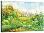 Red Steeple Village Watercolor Wall Art