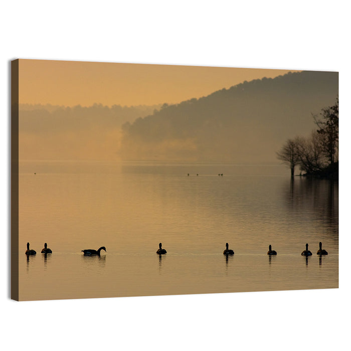 Lake Degray Geese Silhouette Wall Art as a canvas print