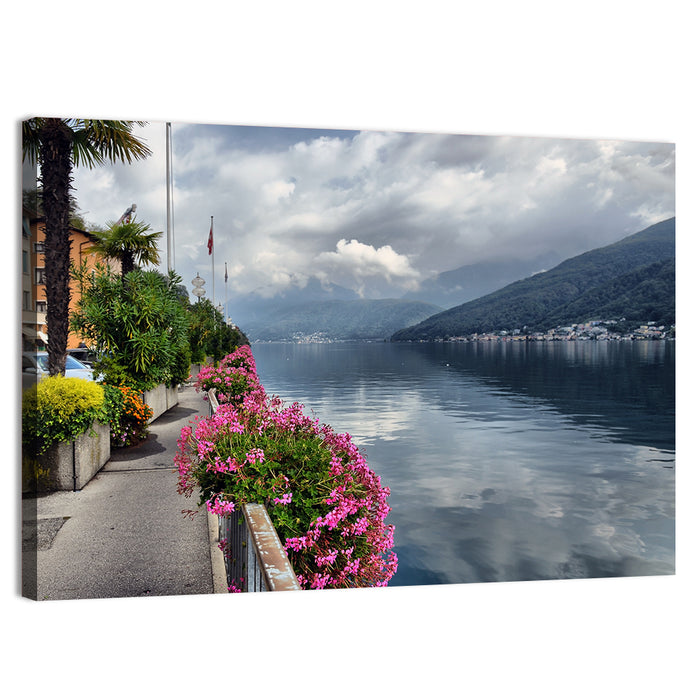 Lake Lugano Floral Walkway Wall Art as a canvas print
