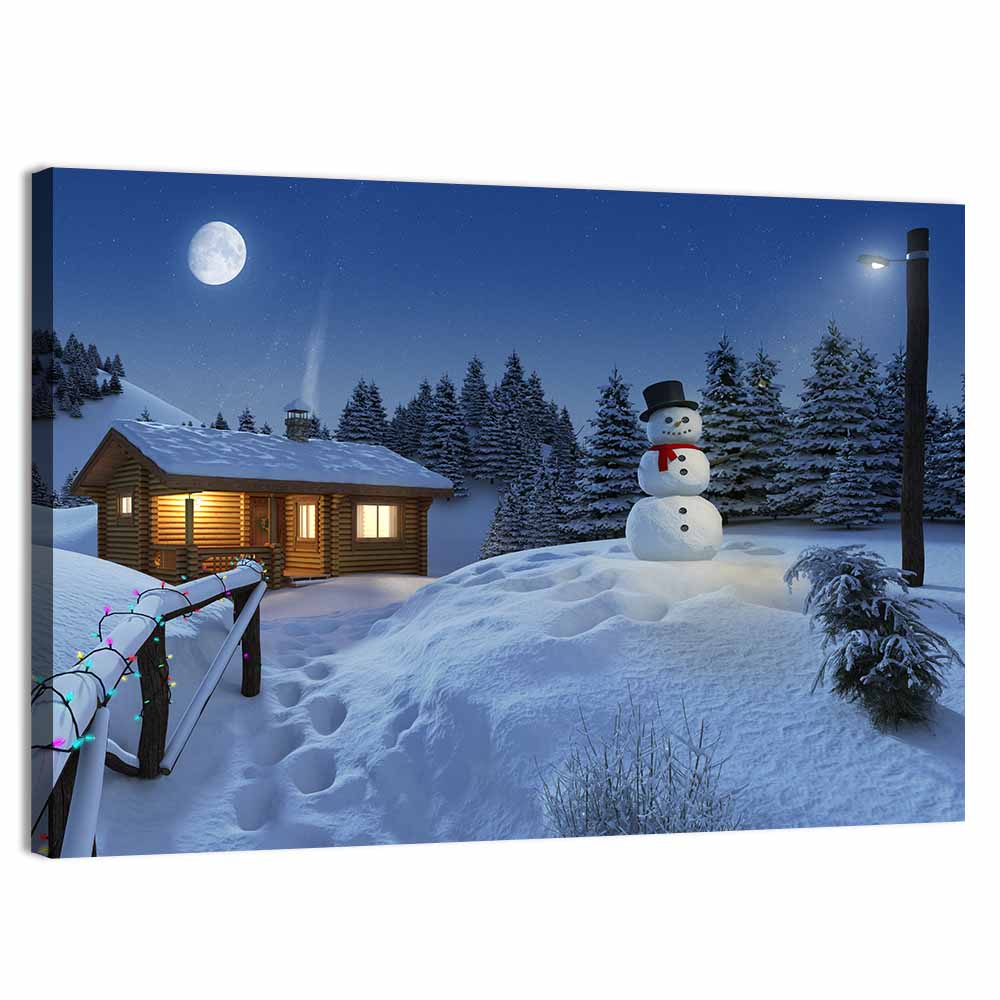 Moonlit Winter Cottage Wall Art