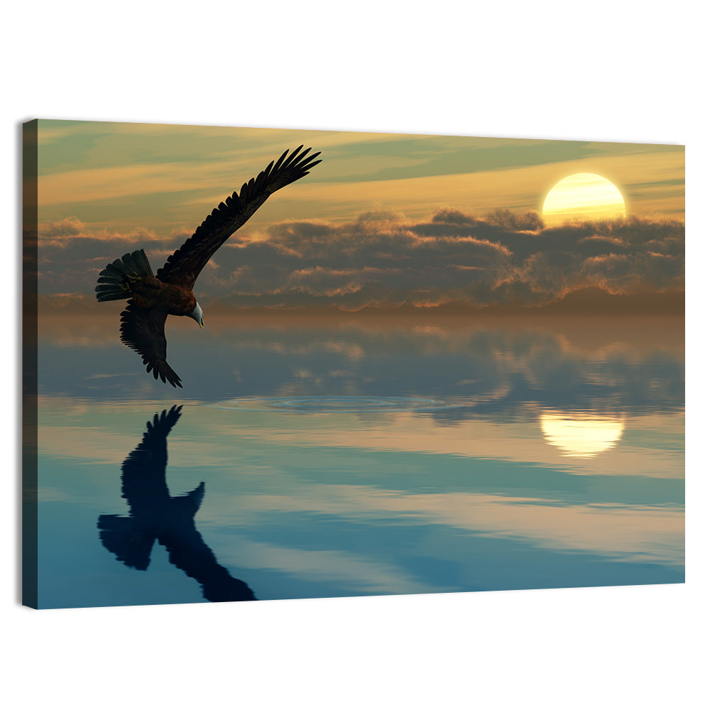 Bald Eagle Sunset Reflection Wall Art, canvas print, landscape