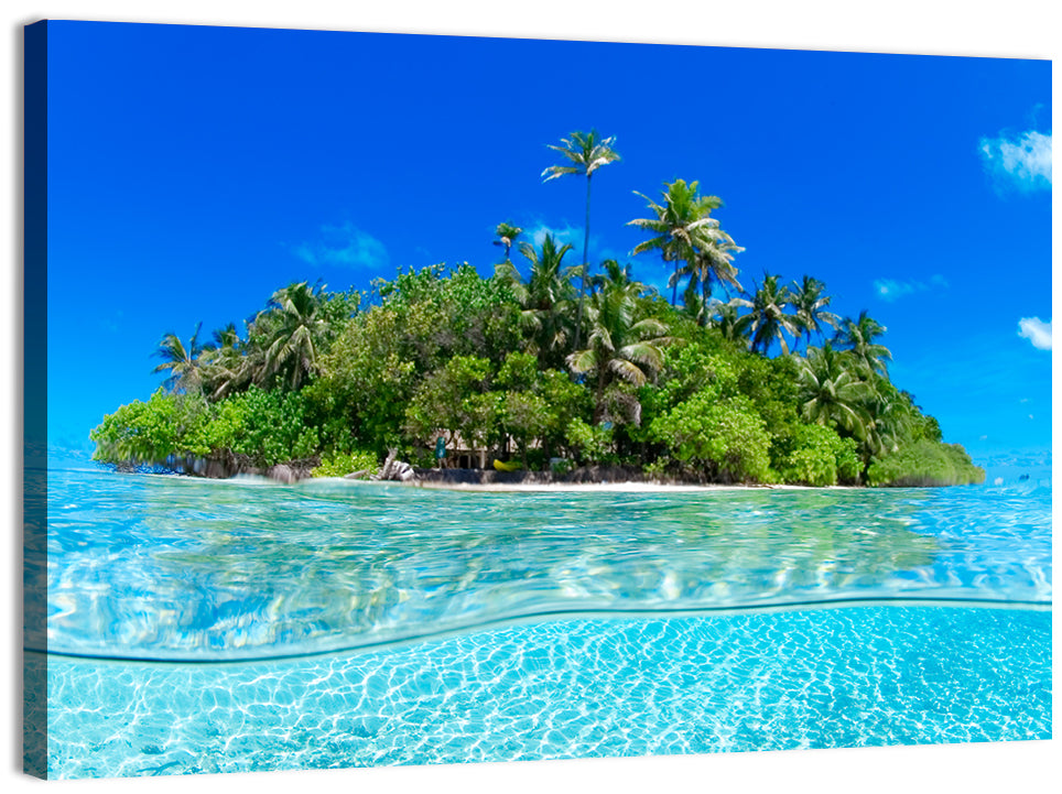 Tropical Island Lagoon Split-level Seascape Wall Art, canvas print, landscape