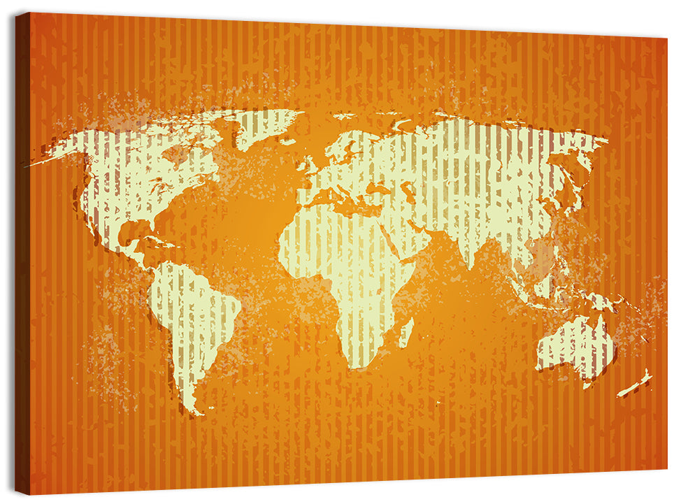 Vintage Orange World Map Wall Art