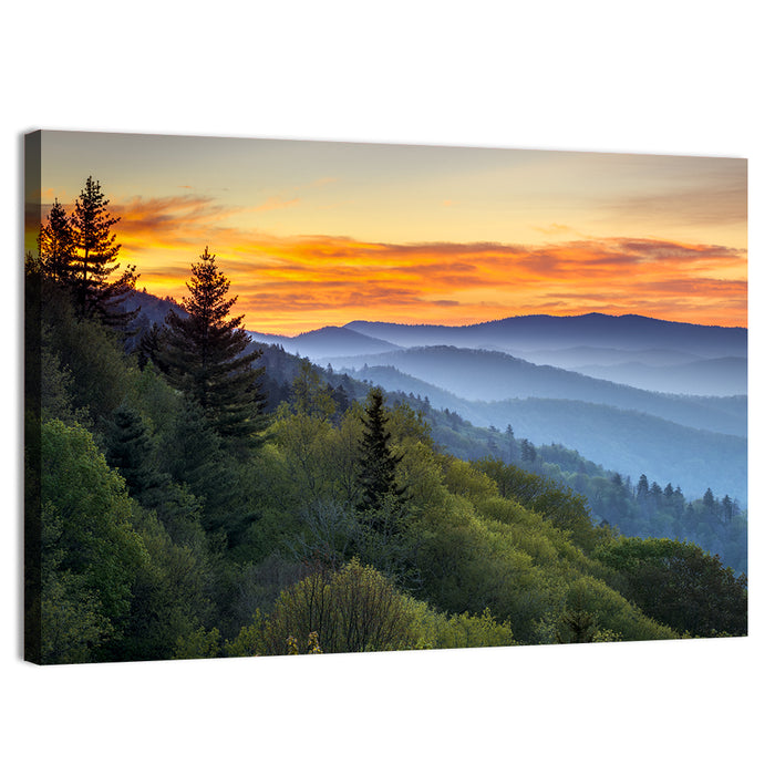 Great Smoky Mountains Sunset Wall Art as a canvas print