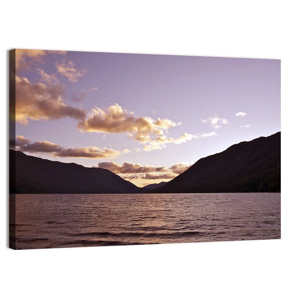 Purple Sunset Over Lake Crescent Wall Art, canvas print, landscape