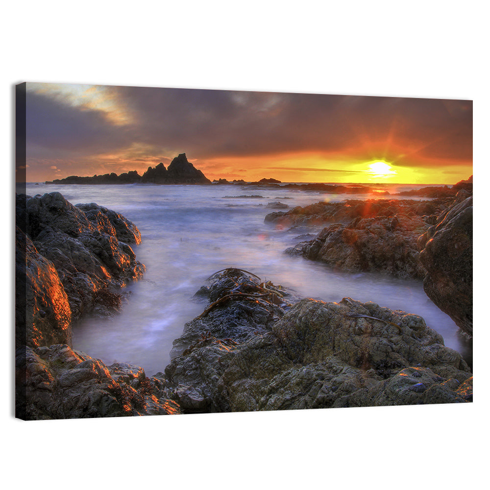 Tramore Rocky Coast Sunset Wall Art, canvas print, landscape