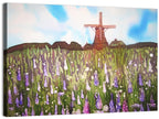 Ink Wash Windmill in Blooming Field Wall Art