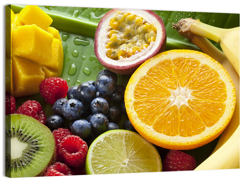 Vibrant Fresh Fruit Flat Lay Wall Art, canvas print, landscape