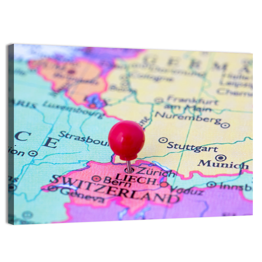 Zurich Map with Red Pin Wall Art, canvas print, landscape