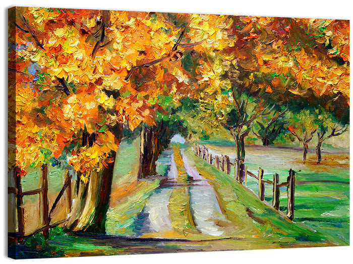 Maple-lined Country Road Wall Art as a canvas print