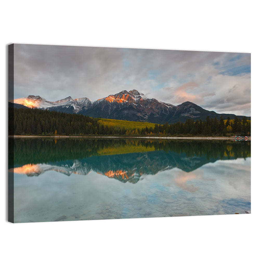 Patricia Lake Golden Hour Reflection Wall Art, canvas print, landscape