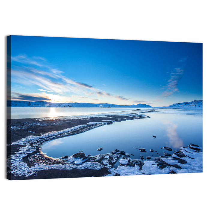 Lake Kleifarvatn Icy Shoreline Wall Art as a canvas print