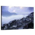 Misty Hillside Town Wall Art