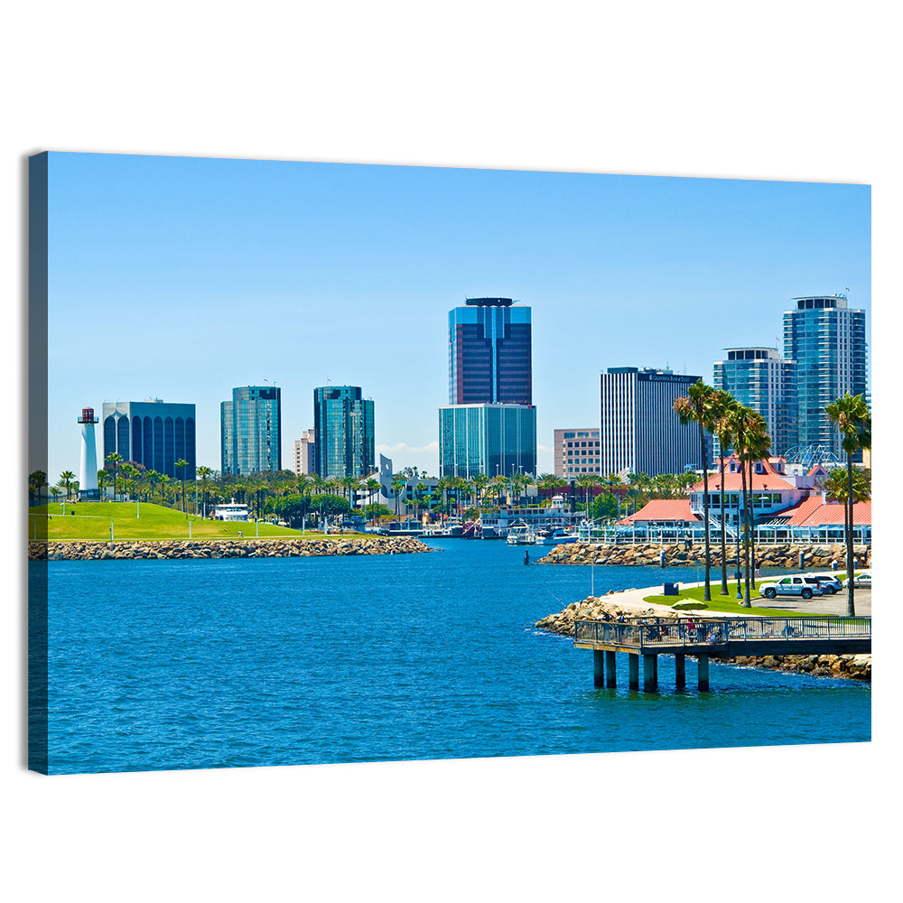 Long Beach Rainbow Harbor Skyline Wall Art, canvas print, landscape