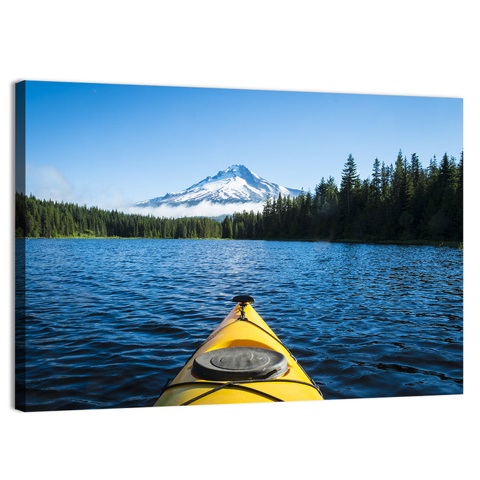 Yellow Kayak at Trillium Lake Wall Art as a canvas print