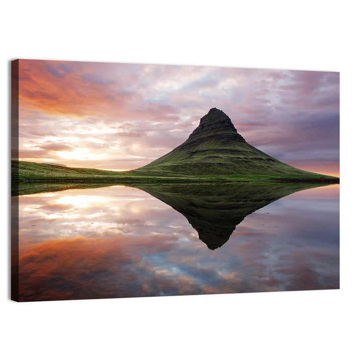 Kirkjufell Sunset Reflection Wall Art as a canvas print