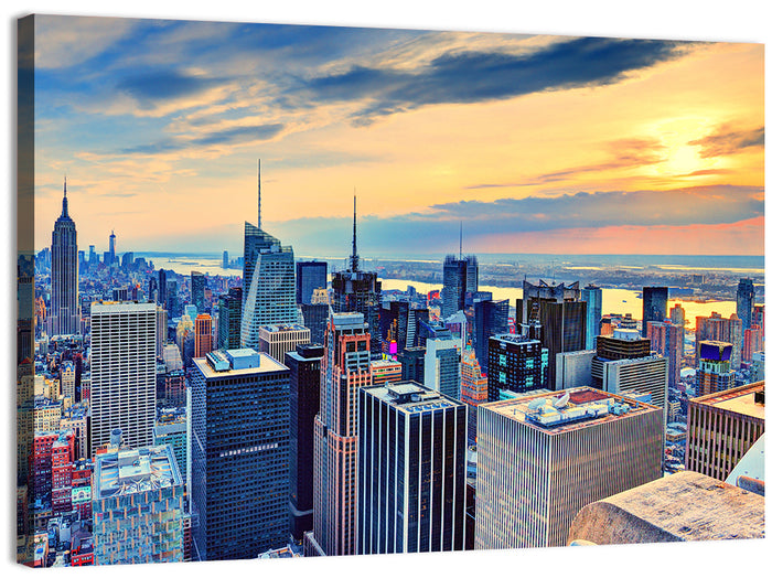 Midtown Manhattan Skyline at Dusk Wall Art as a canvas print