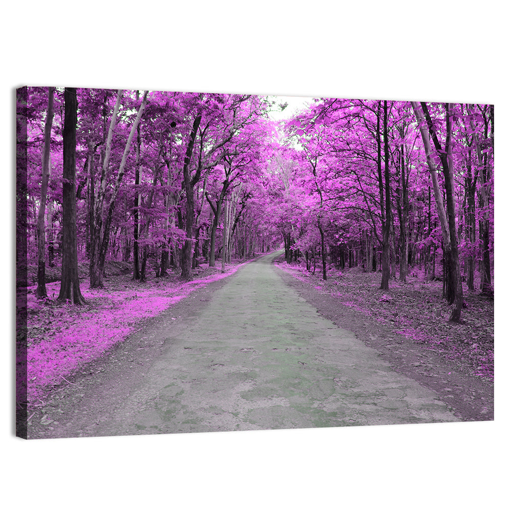 Magenta Autumn Forest Road Wall Art, canvas print, landscape