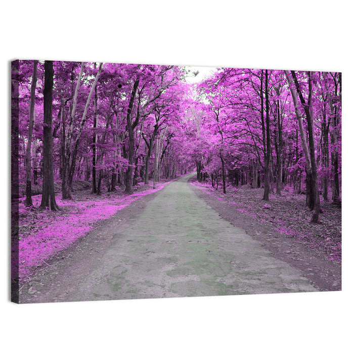 Magenta Autumn Forest Road Wall Art as a canvas print